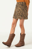 GN4278 TAN Girls Corduroy Zebra Print Slit Skirt Side 2