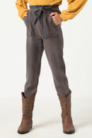 GN4300 NAVY Girls Paperbag Belted Waist Vintage Overdye Pants Front