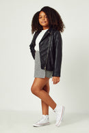 GN4306 BLACK Girls Buttoned Checkered Print Wrap Skort Full Body