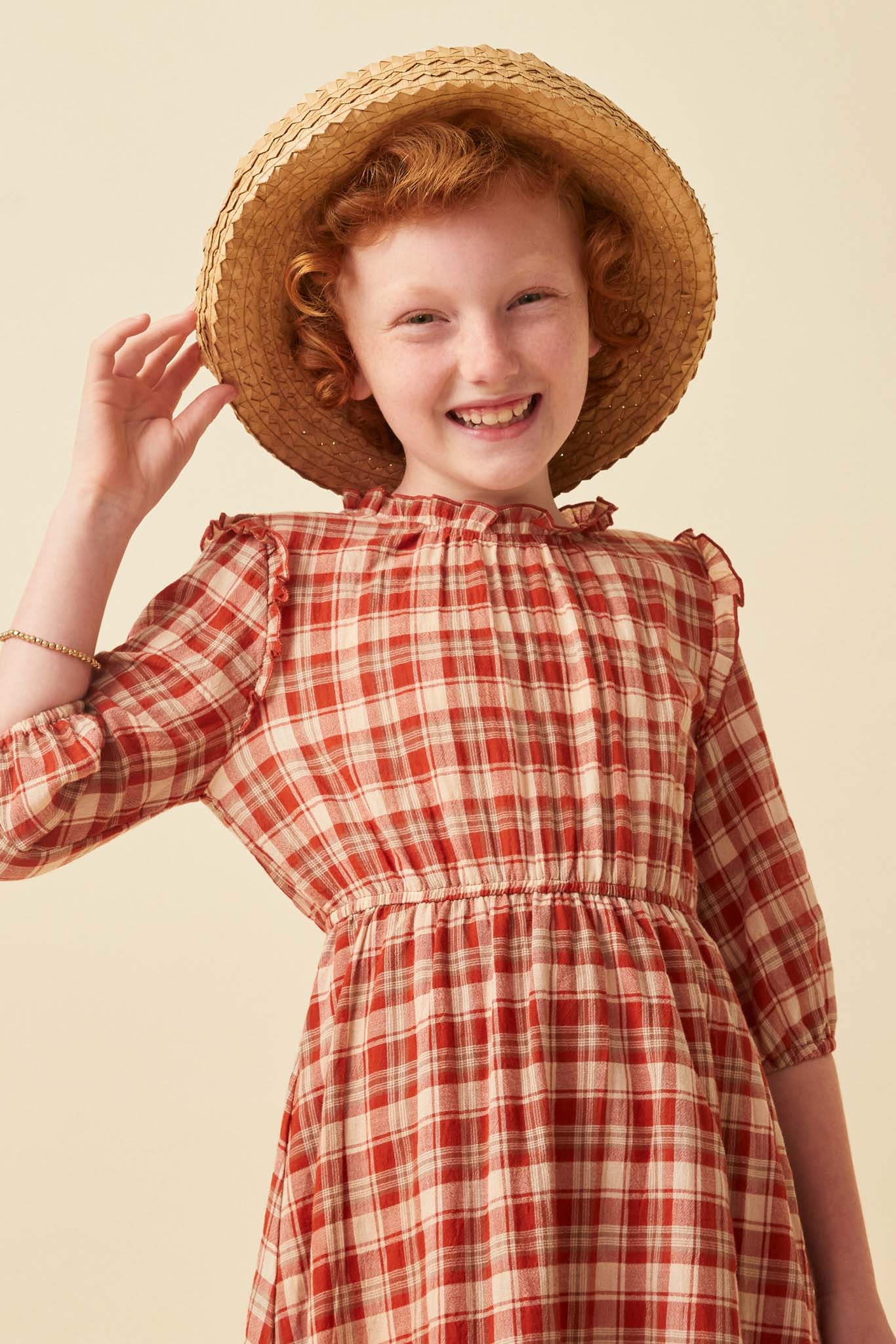 Girls Ruffle Elbow Sleeve Plaid Dress | Cute Girls' Clothes Rust / M Rust *Girl's Dresses Midi Dresses Hayden Girls Girls Ruffle Elbow Sleeve Plaid Dress | Cute Girls' Clothes Rust / M Rust *Girl's Dresses Midi Dresses Hayden Girls