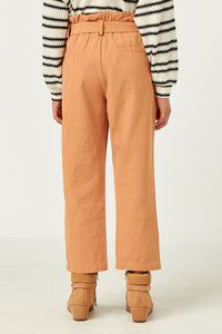 GN4328 CAMEL Girls Pleated Paperbag Waist Pant with Belt Back