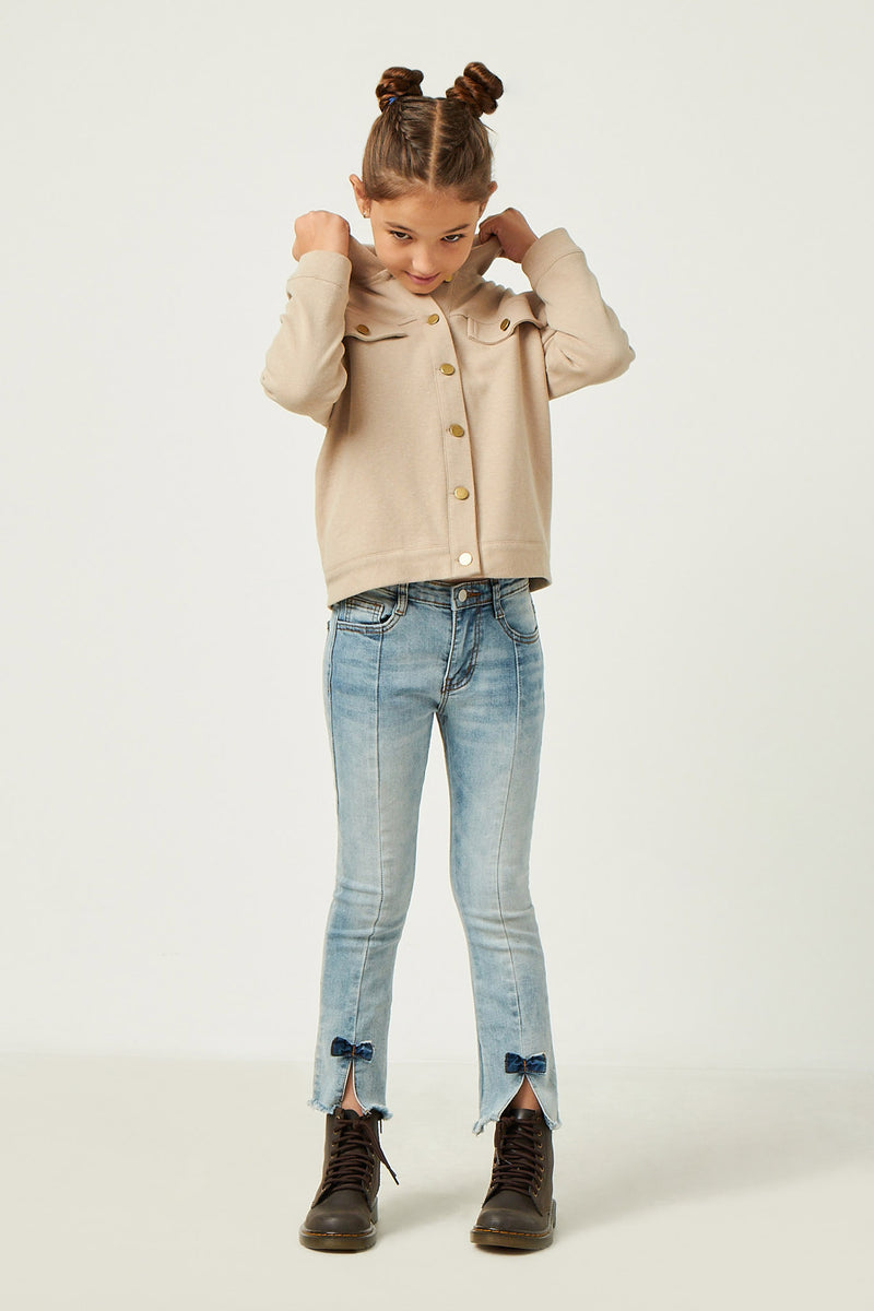 GN4357 STONE Girls Buttoned Hooded Knit Jacket Full Body