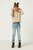 GN4357 STONE Girls Buttoned Hooded Knit Jacket Full Body