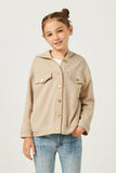 GN4357 STONE Girls Buttoned Hooded Knit Jacket Front