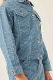 GN4378 Denim Girls Herringbone Textured Denim Jacket Detail