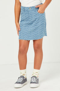 GN4379 Denim Girls Herringbone Textured Denim Skirt Front