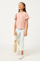 GN4380 PINK Girls Puff Sleeve Knit T Shirt Full Body