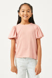 GN4380 PINK Girls Puff Sleeve Knit T Shirt Front