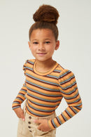 Girls Engineered Stripe Puff Shoulder Top Front