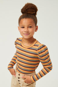 Girls Engineered Stripe Puff Shoulder Top Front