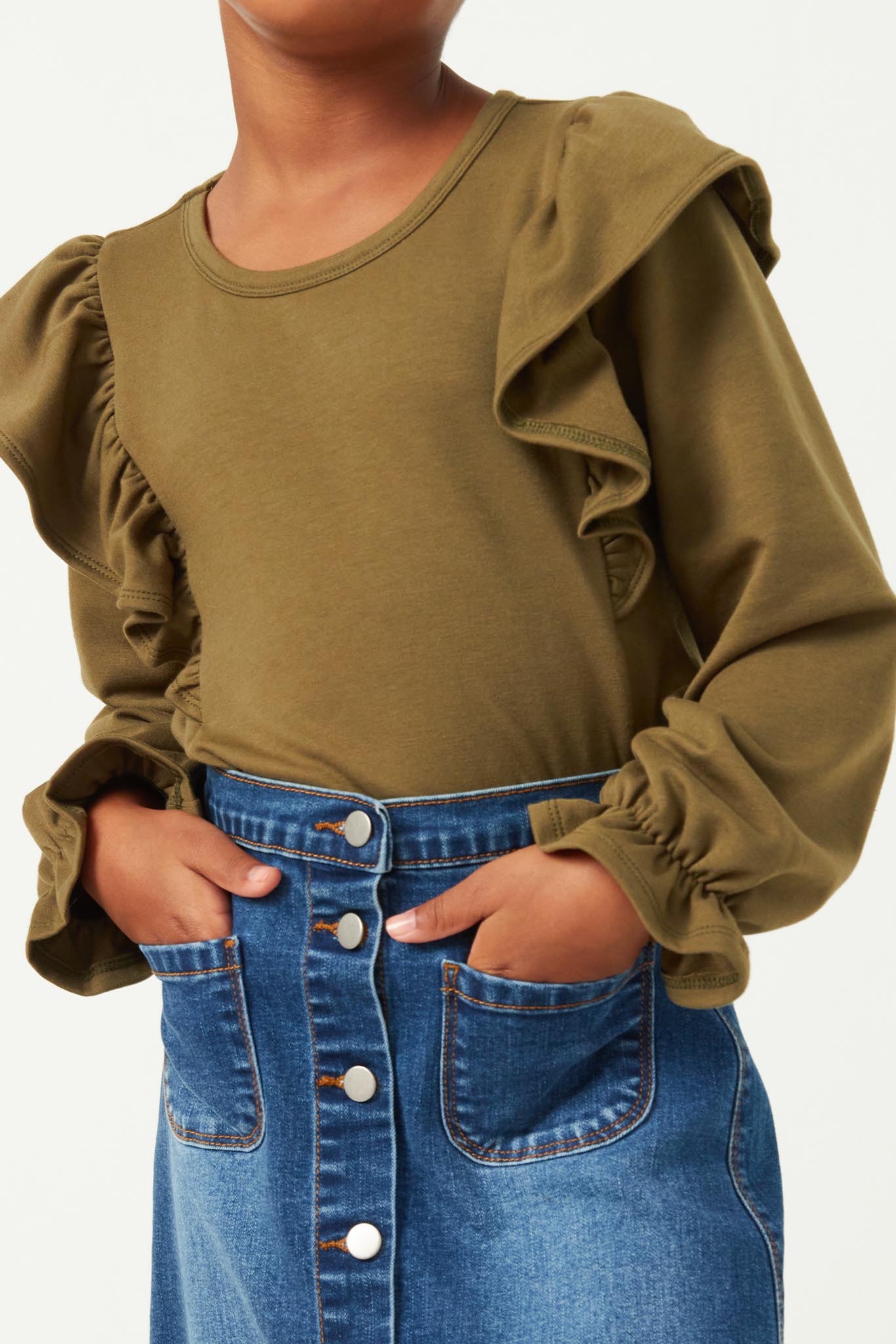 Soft French Terry Ruffled Long Sleeve Top