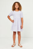 GN4480 LAVENDER Girls Textured Knit Roundneck Tiered Knit Dress Full Body