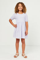 GN4480 LAVENDER Girls Textured Knit Roundneck Tiered Knit Dress Full Body