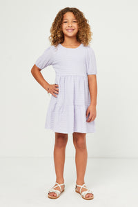 GN4480 LAVENDER Girls Textured Knit Roundneck Tiered Knit Dress Full Body