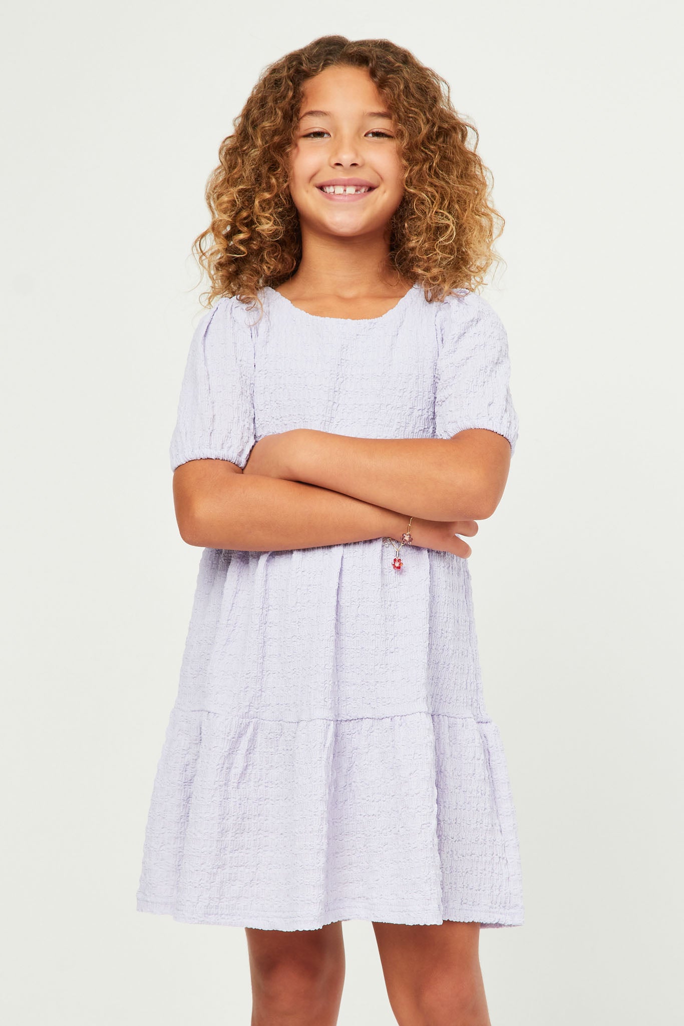 Textured Knit Roundneck Tiered Knit Dress