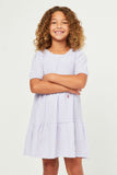 GN4480 LAVENDER Girls Textured Knit Roundneck Tiered Knit Dress Front