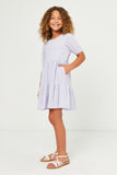 GN4480 LAVENDER Girls Textured Knit Roundneck Tiered Knit Dress Side