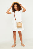 GN4480 OFF WHITE Girls Textured Knit Roundneck Tiered Knit Dress Full Body