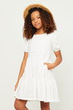 GN4480 OFF WHITE Girls Textured Knit Roundneck Tiered Knit Dress Front