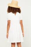 GN4480 OFF WHITE Girls Textured Knit Roundneck Tiered Knit Dress Back