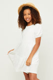 GN4480 OFF WHITE Girls Textured Knit Roundneck Tiered Knit Dress Side