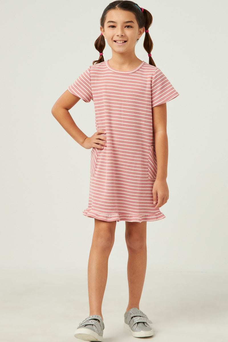 Waffled Stripe Knit T Shirt Dress