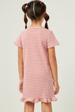 GN4490 PINK Girls Waffled Stripe Knit Ruffle Hem T Shirt Dress Back