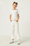 GN4502 OFF WHITE Girls Button Detail Ditsy Floral Knit T Shirt Full Body
