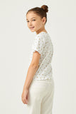 GN4502 OFF WHITE Girls Button Detail Ditsy Floral Knit T Shirt Back