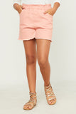 GN4511 Blush Girls Paperbag Waist Washed Distressed Shorts Front