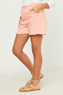GN4511 Blush Girls Paperbag Waist Washed Distressed Shorts Side
