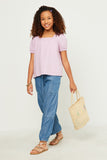 GN4517 Lavender Girls Linen Look Square Neck Puff Sleeve Top Full Body