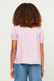 GN4517 Lavender Girls Linen Look Square Neck Puff Sleeve Top Back