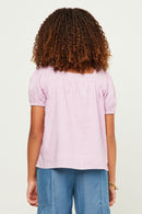 GN4517 Lavender Girls Linen Look Square Neck Puff Sleeve Top Back