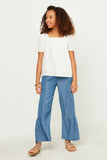 GN4517 OFF_WHITE Girls Linen Look Square Neck Puff Sleeve Top Full Body