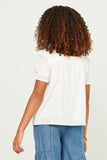 GN4517 OFF_WHITE Girls Linen Look Square Neck Puff Sleeve Top Side