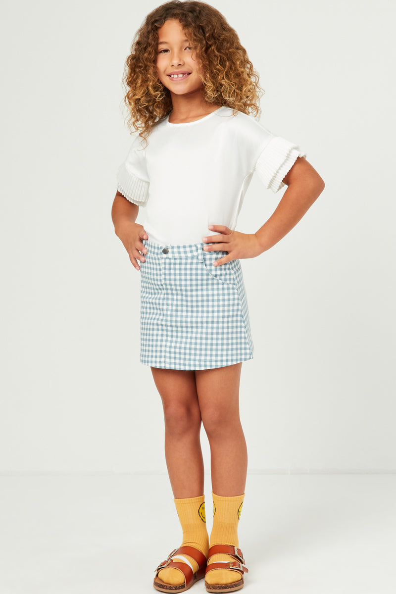 Gingham Buttoned Denim Skirt
