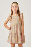 GN4533 BLUSH Girls Ditsy Floral Print Ruffle Detail Tiered Sleeveless Dress Front 2