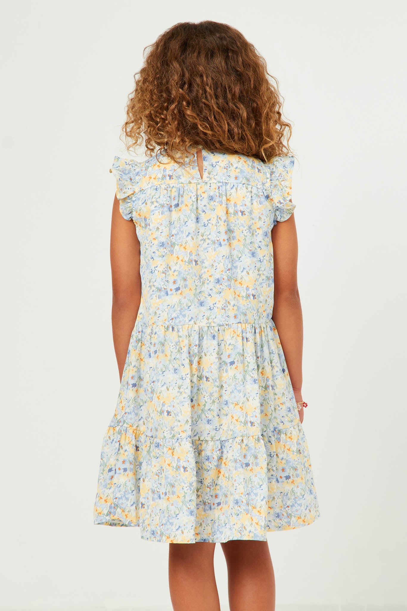 blue and yellow floral dress Girl Floral Tiered Dress