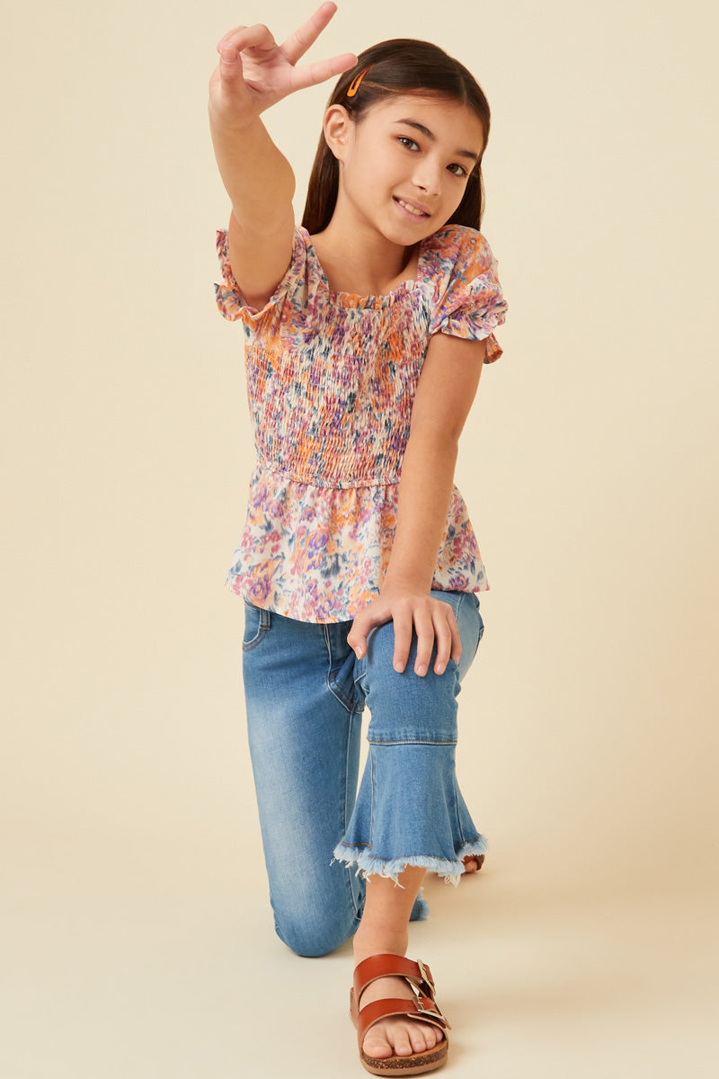 Floral Puff Sleeve Smocked Top