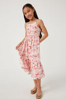 GN4556 PINK Girls Floral Back Smocked Tiered Tank Dress Side