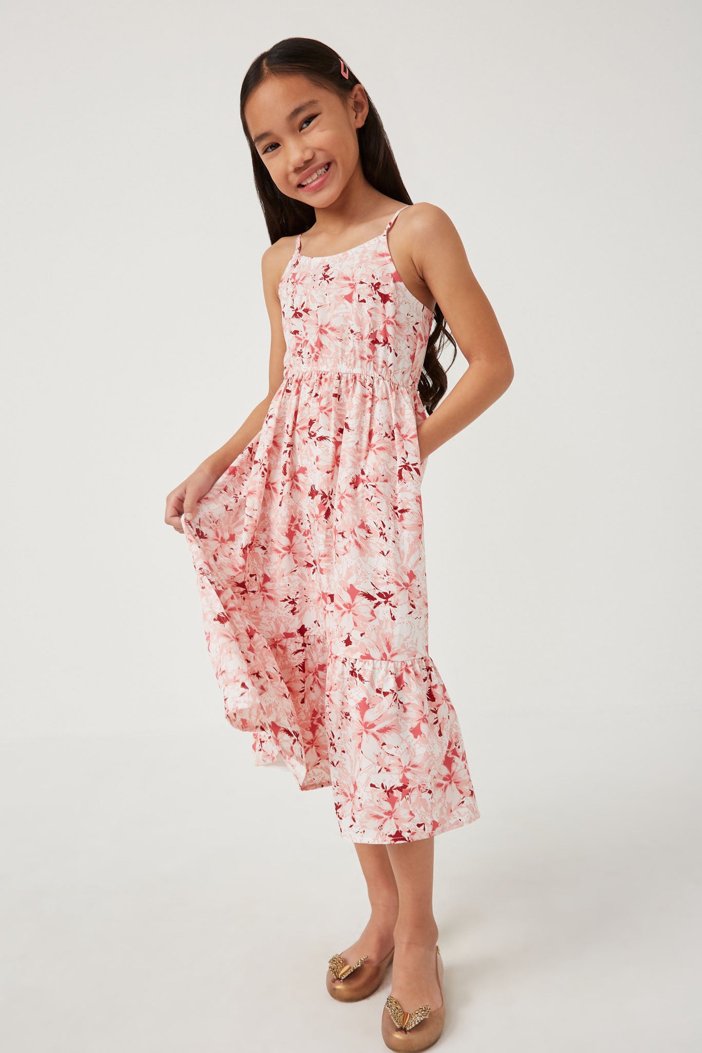 Floral Back Smocked Tiered Tank Dress