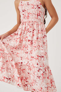 GN4556 PINK Girls Floral Back Smocked Tiered Tank Dress Detail