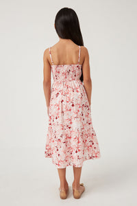 GN4556 PINK Girls Floral Back Smocked Tiered Tank Dress Back