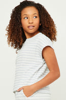 GN4559 SKY Girls Textured Knit Stripe Sleeveless Top Side