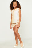 GN4574 CORAL Girls Ribbed Knit Multi Stripe Ruffled Tank Full Body