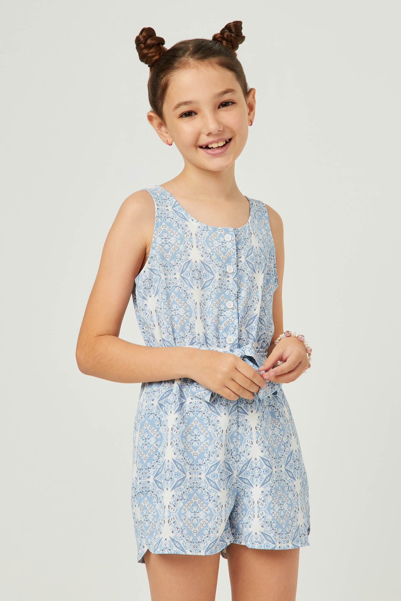 Bandana Print Belted Button Detail Romper