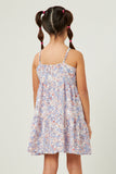 GN4590 BLUE Girls Floral Print Tiered Sleeveless Dress Back