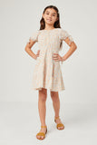 GN4671 IVORY Girls Ditsy Floral Puff Tie Sleeve Tiered Dress Full Body