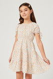 GN4671 IVORY Girls Ditsy Floral Puff Tie Sleeve Tiered Dress Front